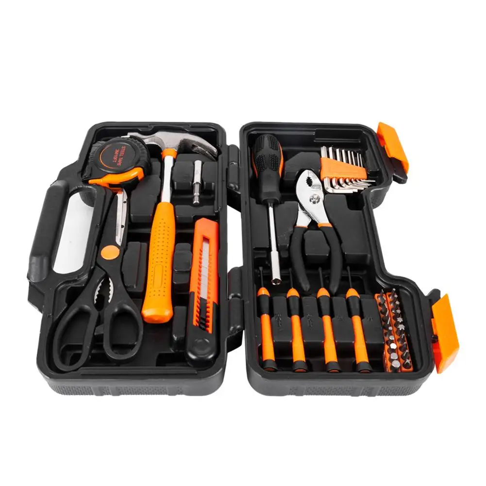 

39pcs Hand Tool Set General Household Repair Hand Tool Kit with Plastic Toolbox Storage Case Socket Wrench Screwdriver Knife