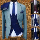2020 браслетов с синим морским камнем мужской деловой костюм комплект из 3 предметов Slim Fit Свадебный смокинг жениха приталенный жакет двубортный жилет комплект со штанами