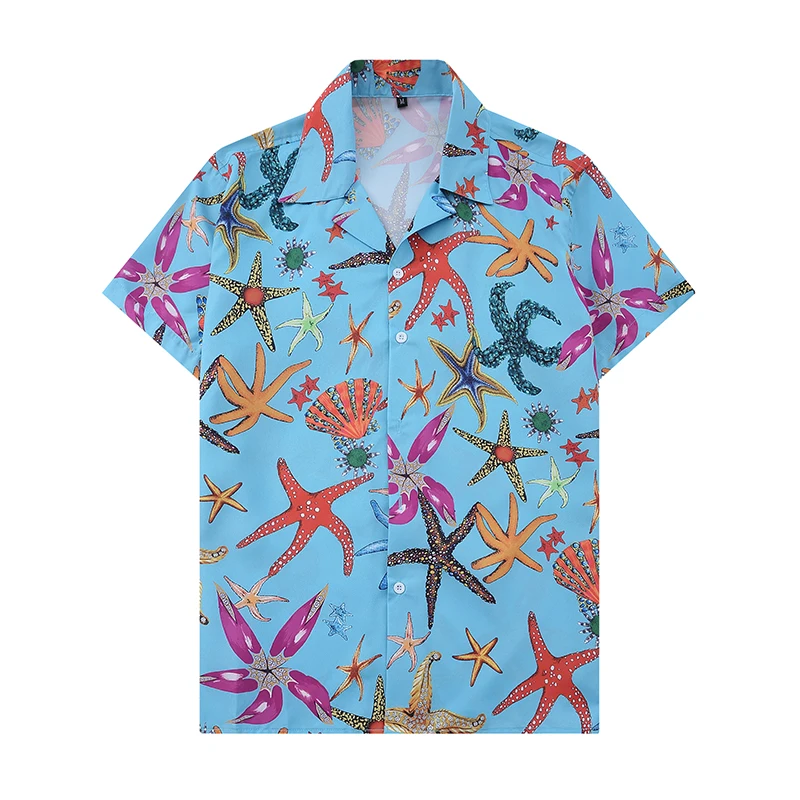 2021 Men's Women's Clothing Casual Fashion Sea Printed Shirt Single-Breasted Cardigan Short Sleeve Men Lady's Clothes | Мать и