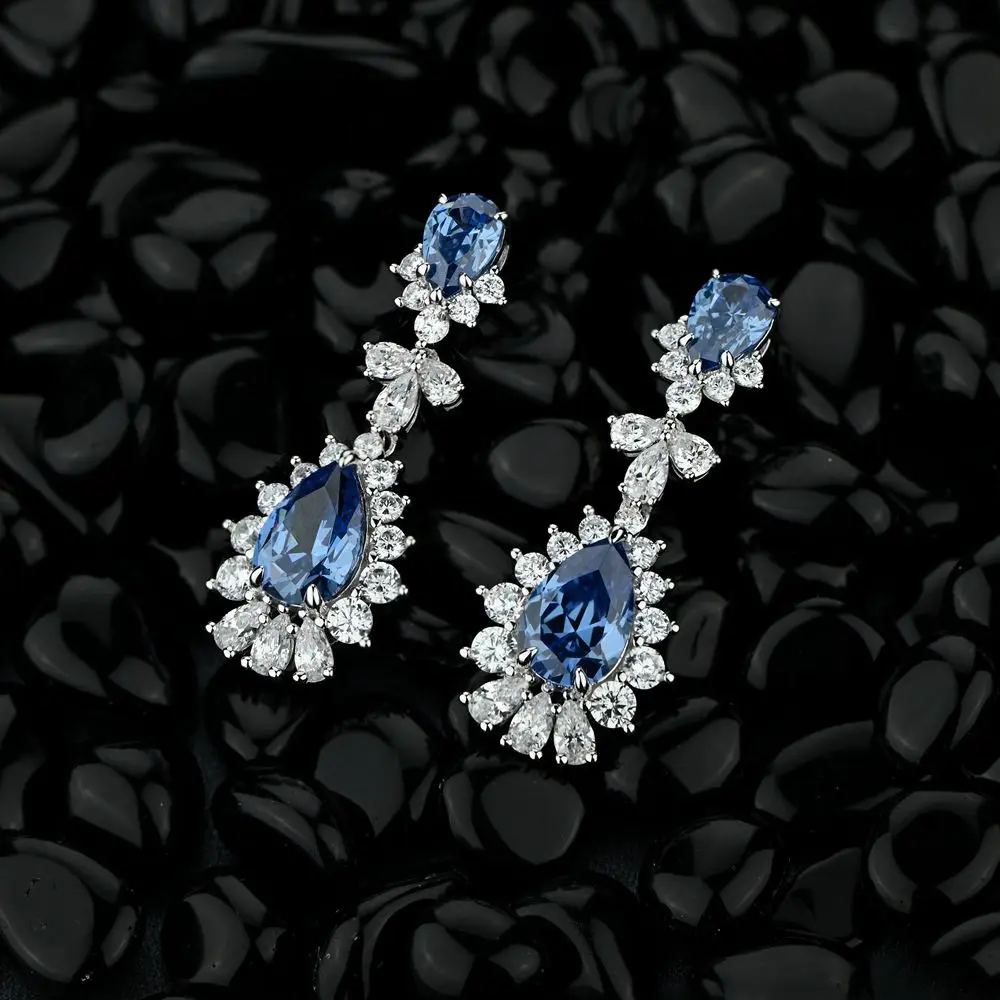 Wong Rain винтажные 925 пробы Серебряная груша с сапфиром создан Moissanite драгоценный