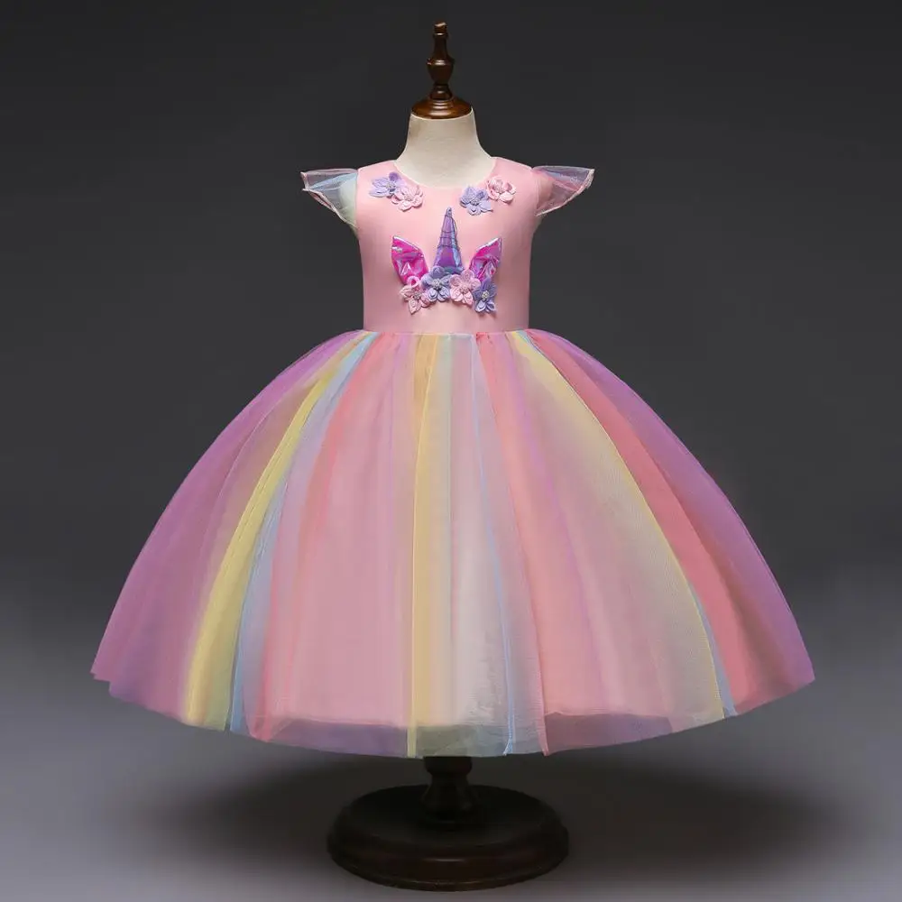 Красивый костюм единорога для маленьких девочек Карнавальный детей платье-пачка