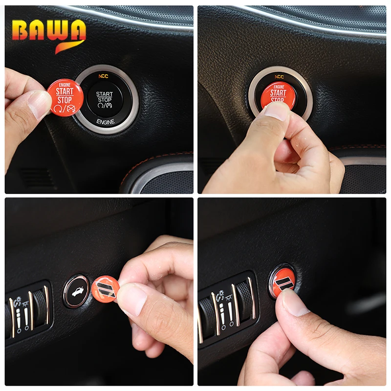 

BAWA Car Interior Stickers For Dodge Charger Challenger 2010-2019 Engine Button Start Stop Trunk Switch Cover ABS Stickers