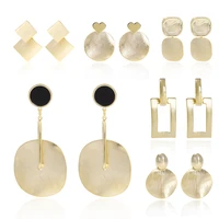 wybu 14k real gold plated drop earrings wedding jewelry geometric round pendant metal earrings for women statement jewelry