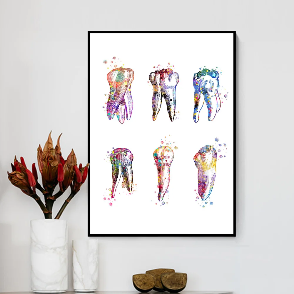 

Tooth Anatomical Print Dental Molar Poster Water color Canvas Painting Teeth Art Posters Dentist Wall Picture Doctor Office Deco