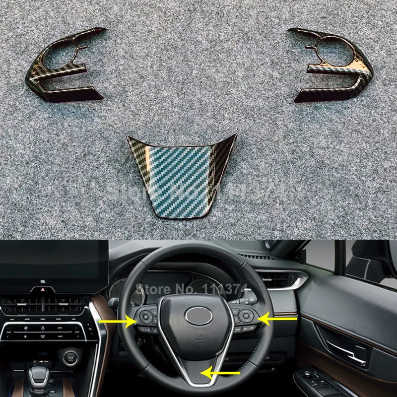 

Carbon Look Black Car Steering Wheel Button Frame Protect Decor Cover Trim For Toyota Harrier Venza 2020 2021 Car Decoration