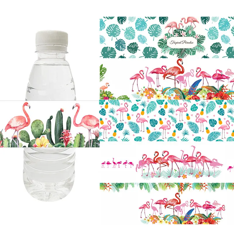 

10pcs, Water Bottle Label Flamingo Wedding Stickers Birthday Hawaiian Wedding Party Bottle Wrapper House Decoration Supplies