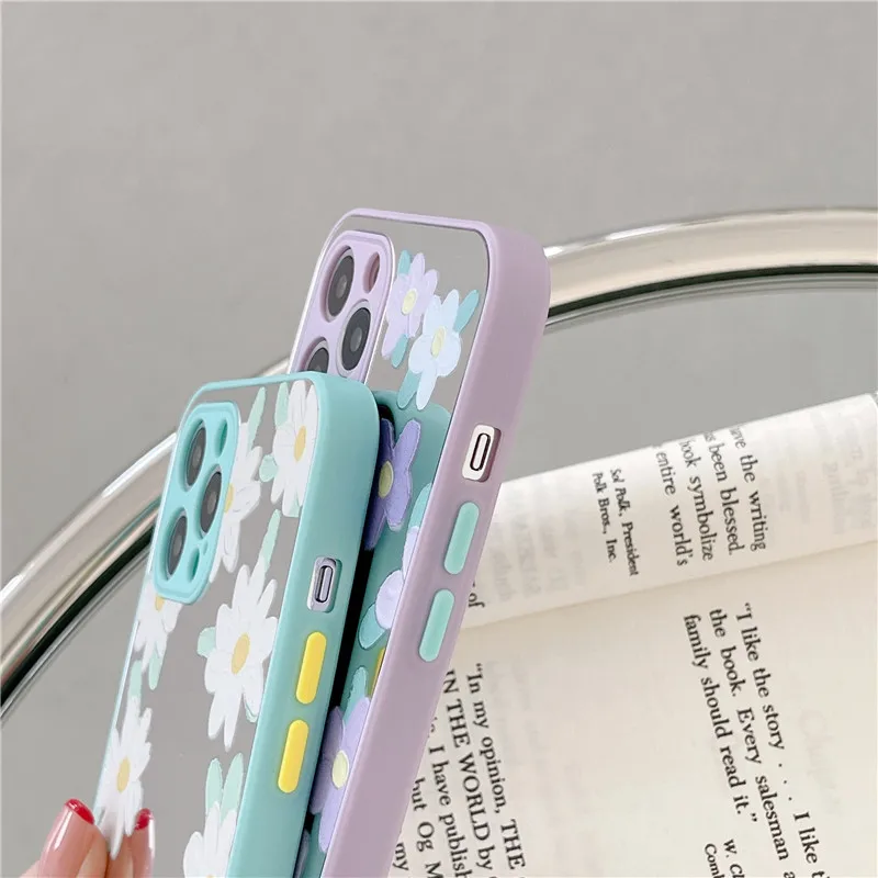 

Painting flowers Phone Case For iPhone XR X 12 mini 11 Pro XS Max 7 8 Plus Cases Make Up Mirror Silicone Soft Phone Cover Shell