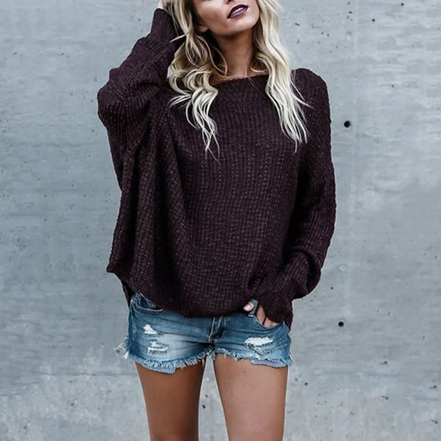

BoozRey Fall 2021 Women Clothing Lazy Sexy Loose Plus Size Sweater Women Strapless One-word Neck Pullover Women's Sweater