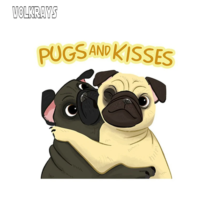 Смешная мультяшная наклейка Volkrays на автомобиль Мопсы и целуи мопса