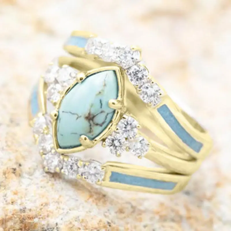 

3pcs Oval Stone Rings Set for Women 2021 New Arrivals Yellow Gold Color Women's Promise Ring Bridal Wedding Jewelry Accessories