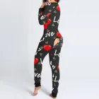 С принтом в виде сердечек; Женская Onsies комбинезоны Кнопка Тонкий Купальник одежда для сна домашний костюм нижнее белье-комбинезон сексуальный с длинными рукавами; Ночное белье; Mujer