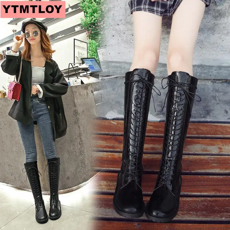 Лидер продаж Сезон весна-осень Модные женские сапоги до колена на шнуровке Цвет