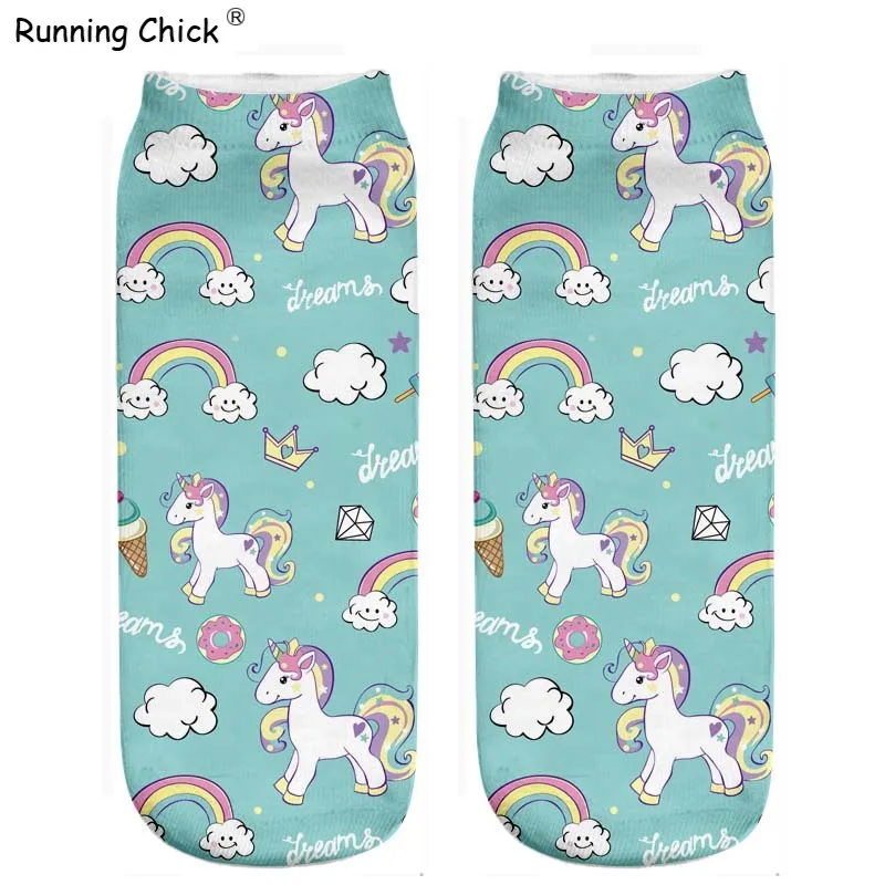 Женские двухсторонние носки с принтом единорога для бега цыпленка мечты радуги 30