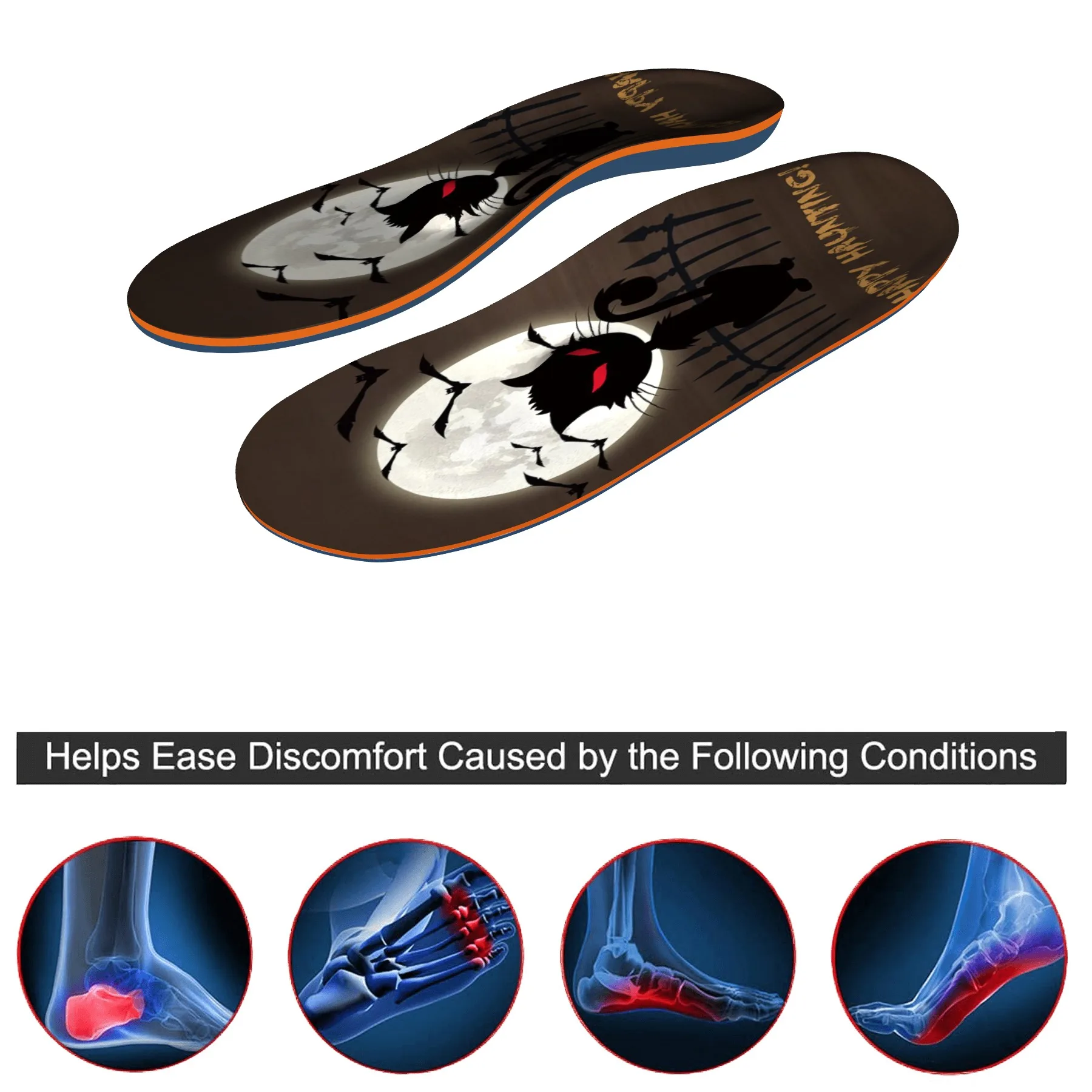 

Halloween cats men and women arch support flat foot fasciitis orthopedic insoles non-slip orthopedic insoles