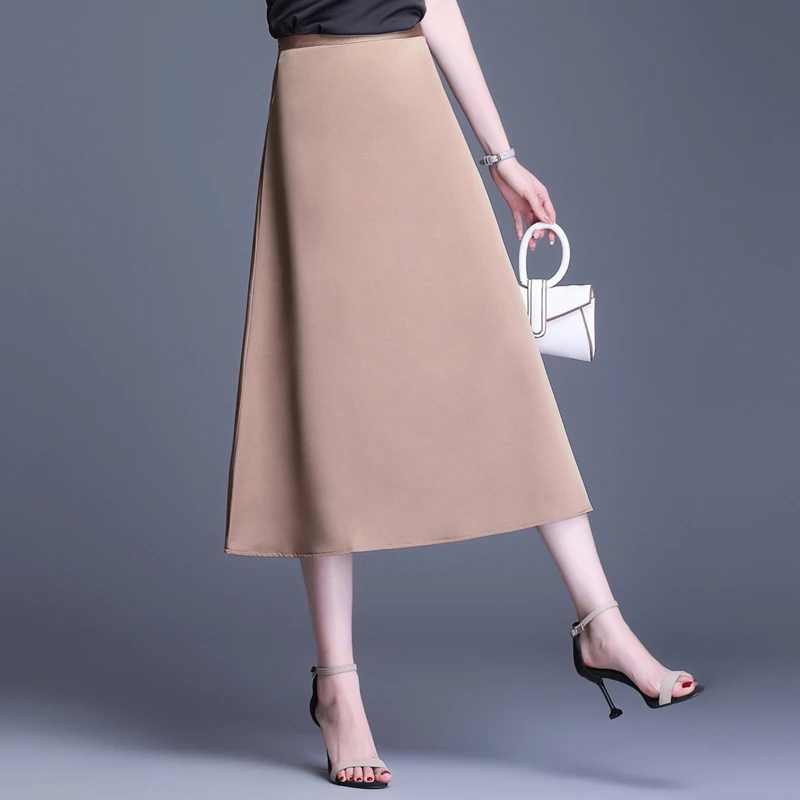 Женская атласная юбка TingYiLi элегантная офисная длинная с высокой талией в