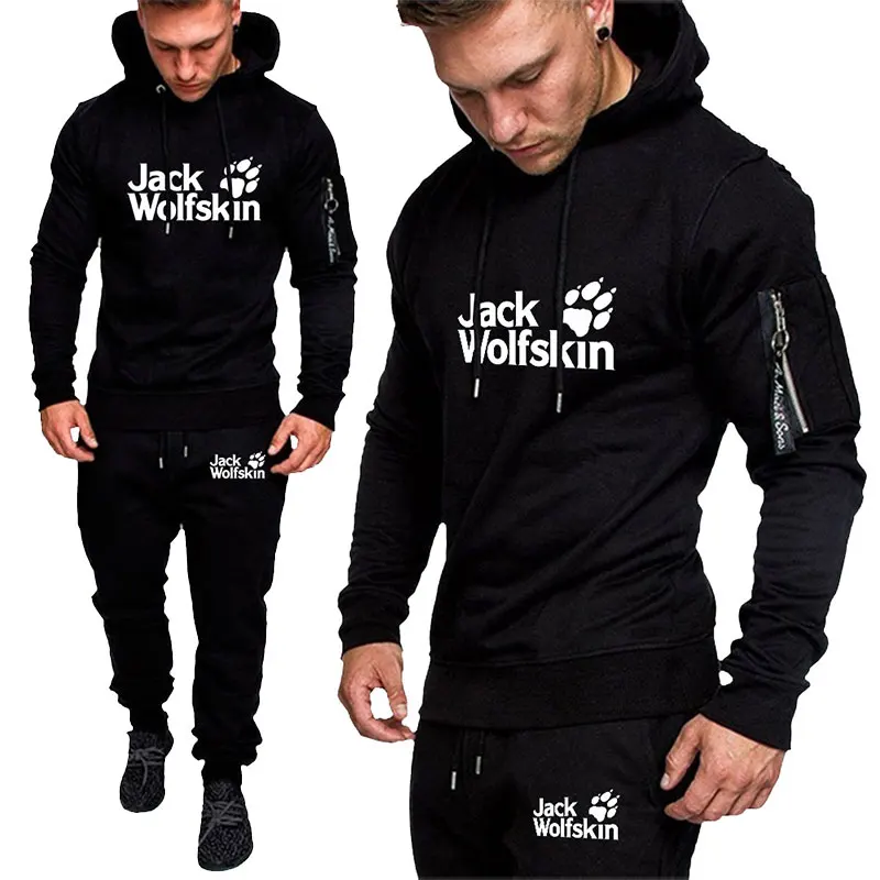 

2021 New Fashion Jack Wolfskin Mens Long Sleeved Hoodie Sweatpants Suit Casual Tracksuit Sweatshirt Pullover