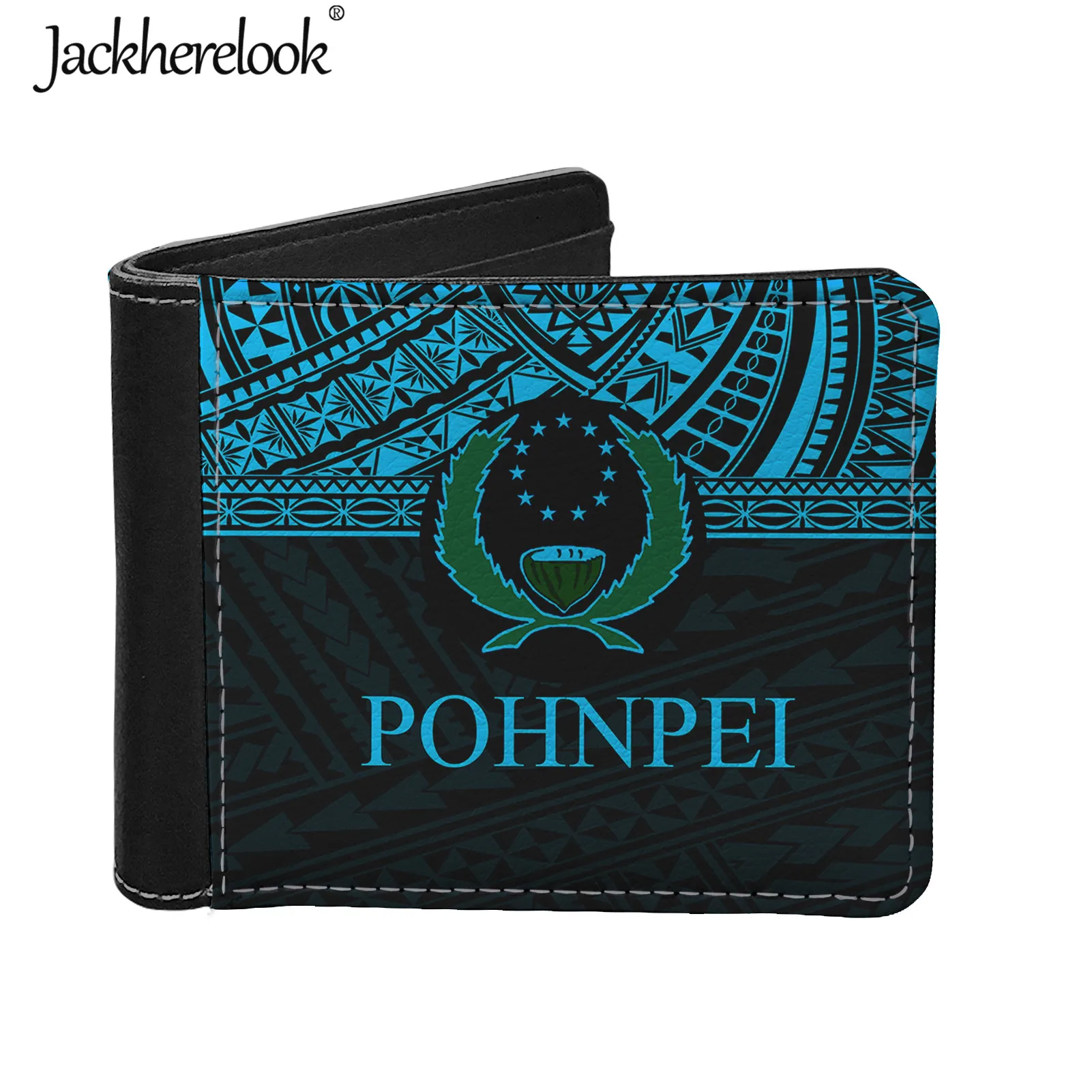 

Jackherelook Pohnpei Polynesian Design Luxury Blue PU Leather Bank ID Card Holder Wallet Small Coin Purse for Men porte carte