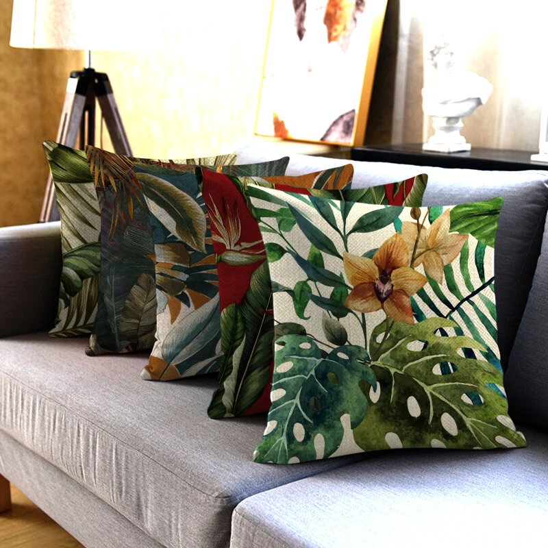 

Fuwatacchi Tropical Leaf Cactus Monstera Case Cusion Green Leaves Throw Sofa Car Cushion Home Decor Decorative Pillowcase