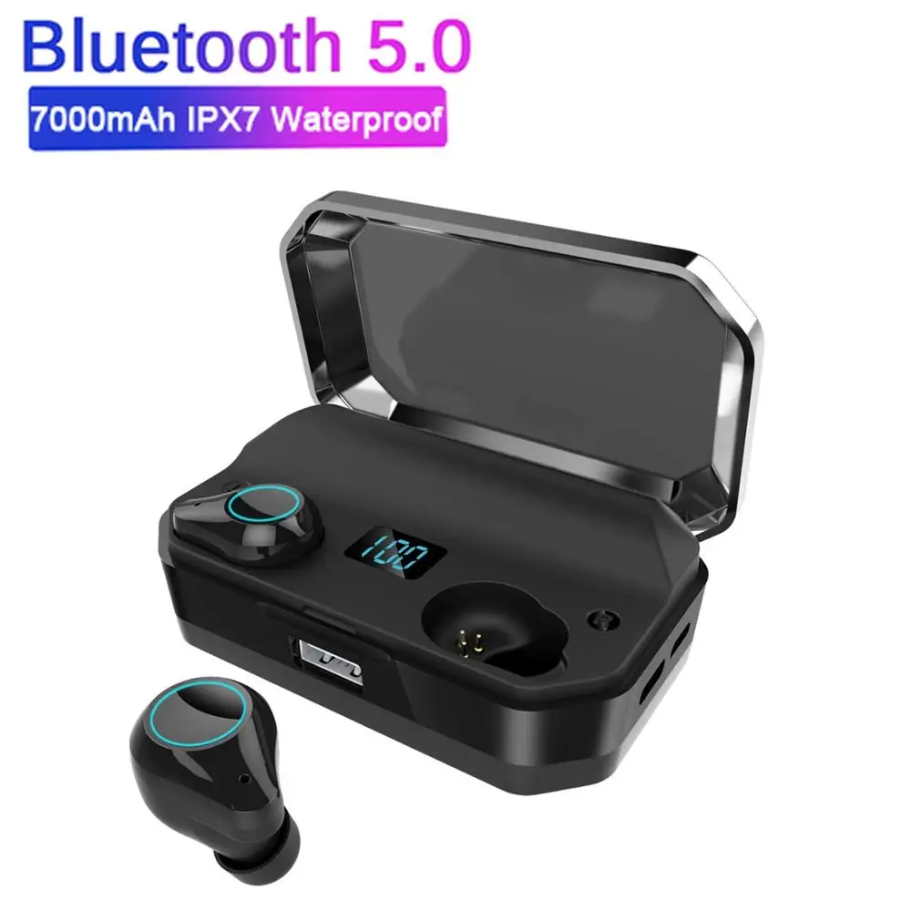 T9 TWS беспроводные Bluetooth наушники X6 9D стерео наушники гарнитура IPX7 водонепроницаемый 7000 мАч светодиодный внешний Смарт-аккумулятор держатель телефона - Цвет: T9