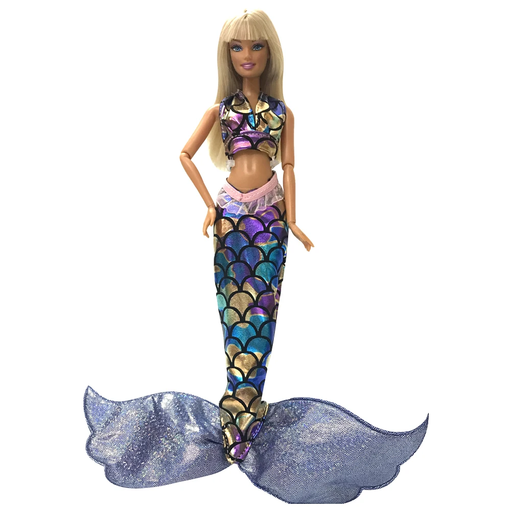 NK 2 шт./компл. Красочная Одежда русалки для куклы Барби бюстгальтер и юбка рыбий