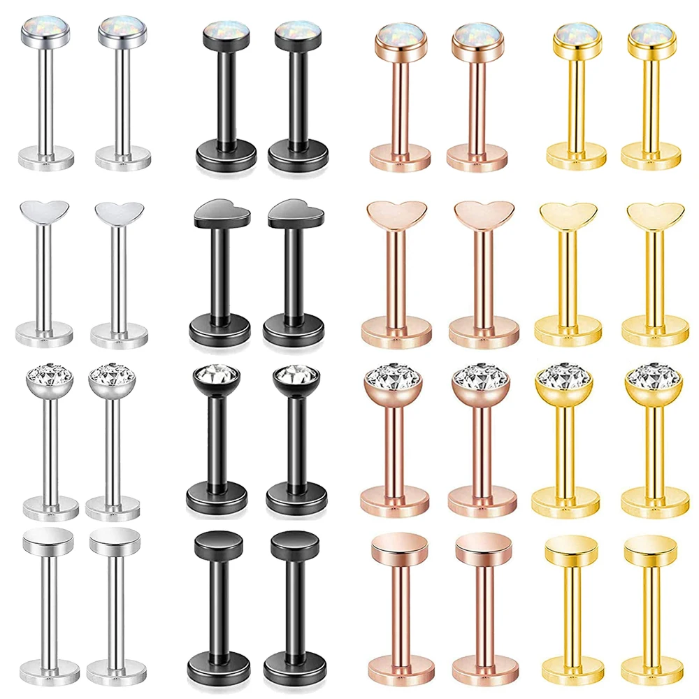 

4 Style 316L Stainless Steel Labret Monroe Lip Ring Studs Cartilage Helix Tragus Nose Piercing