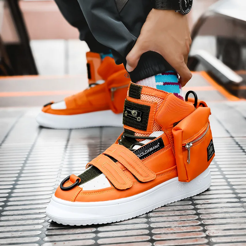 

Hot Spring Orange Pocket Men's Sneakers Trend Designer Chunky High Top Sneakers Men Casual Shoes Couple Luxury Hip Hop Men Shoes