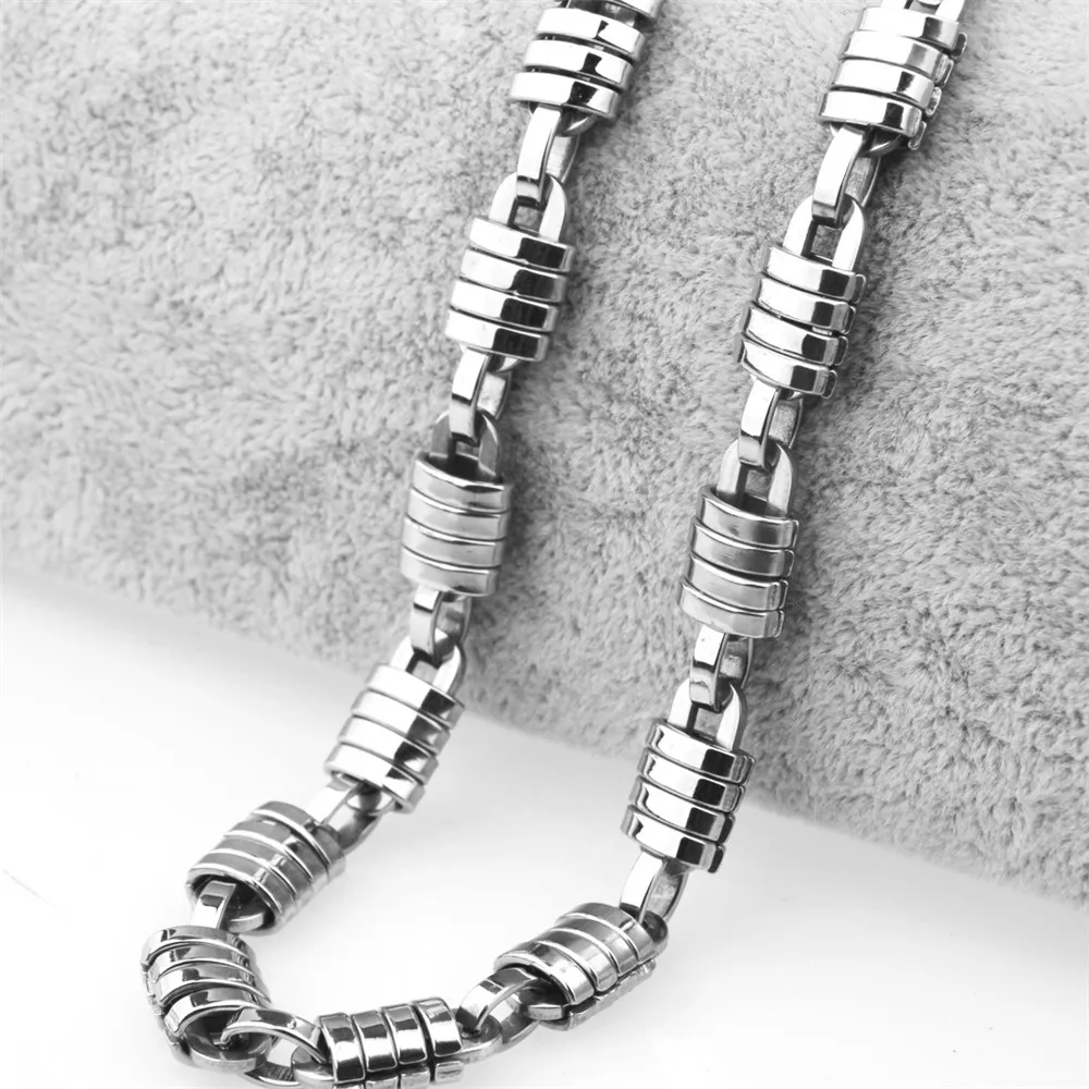 

9MM Stainless Steel Men Necklace Simple Casual Handmade Section Chain Hip Hop Rock Fashion Male Luxury Gift Jewelry