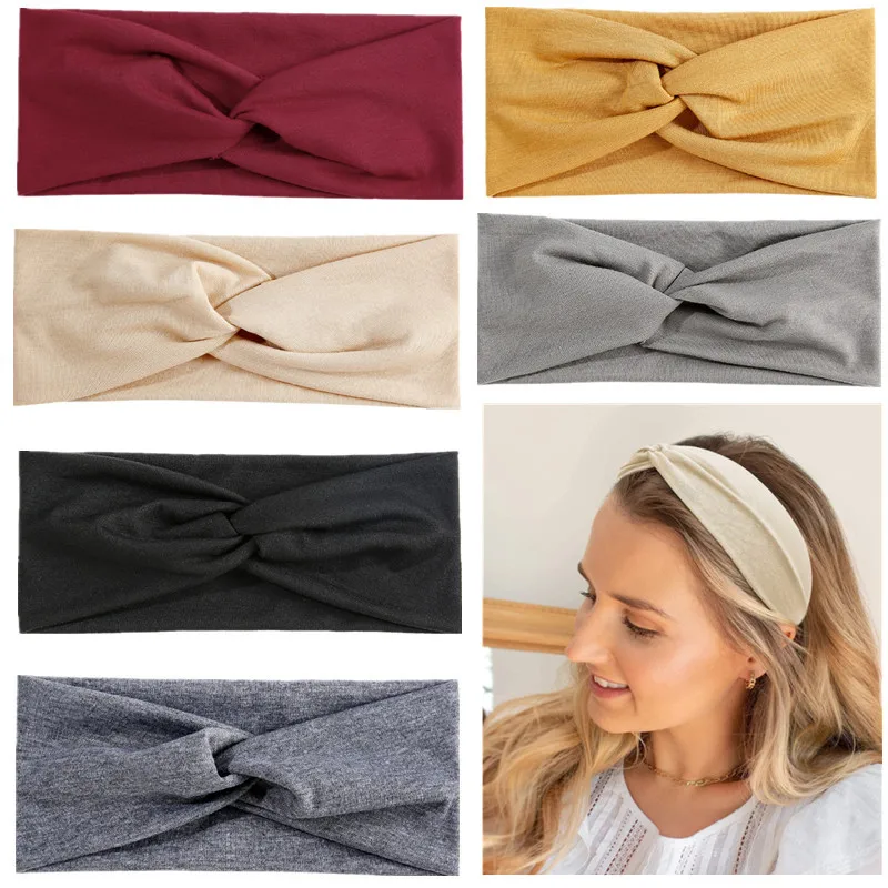 

Fashion Leopard Sports Headband Women Cross Yoga Stripes Top Knot Elastic Solid Color Cotton Hair Bands Twisted Knotted Headwrap