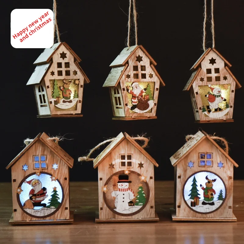 

New Year and Christmas New Decorations Luminous Cabins and Elk Ornaments Christmas Tree Decoration Accessories