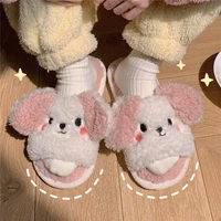 2021 new cute couple fashion cartoon pattern adult autumn and winter non slip warm indoor fluff slippers home shoes women