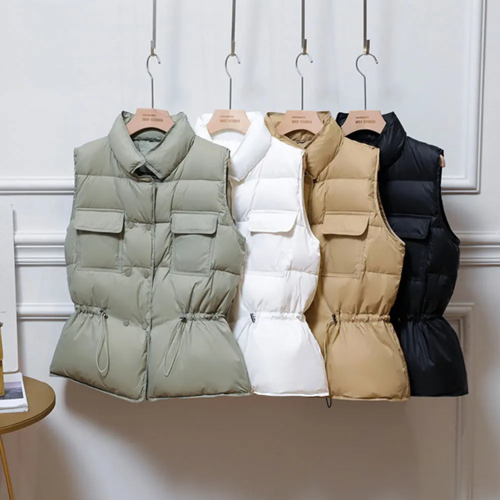 Padded Vest Women Winter Sleeveless bright down jacket Oversized quilted Coat Stand Collar Cardigan Drawstring Outerwear Chic |
