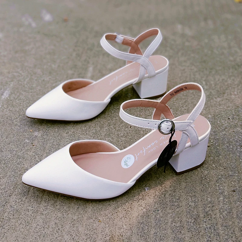 

Buckle Strap Shoes Block Heels Female Sandal All-Match 2021 Summer Large Size Chunky Girls Clear Fashion Beige Comfort Pointed B