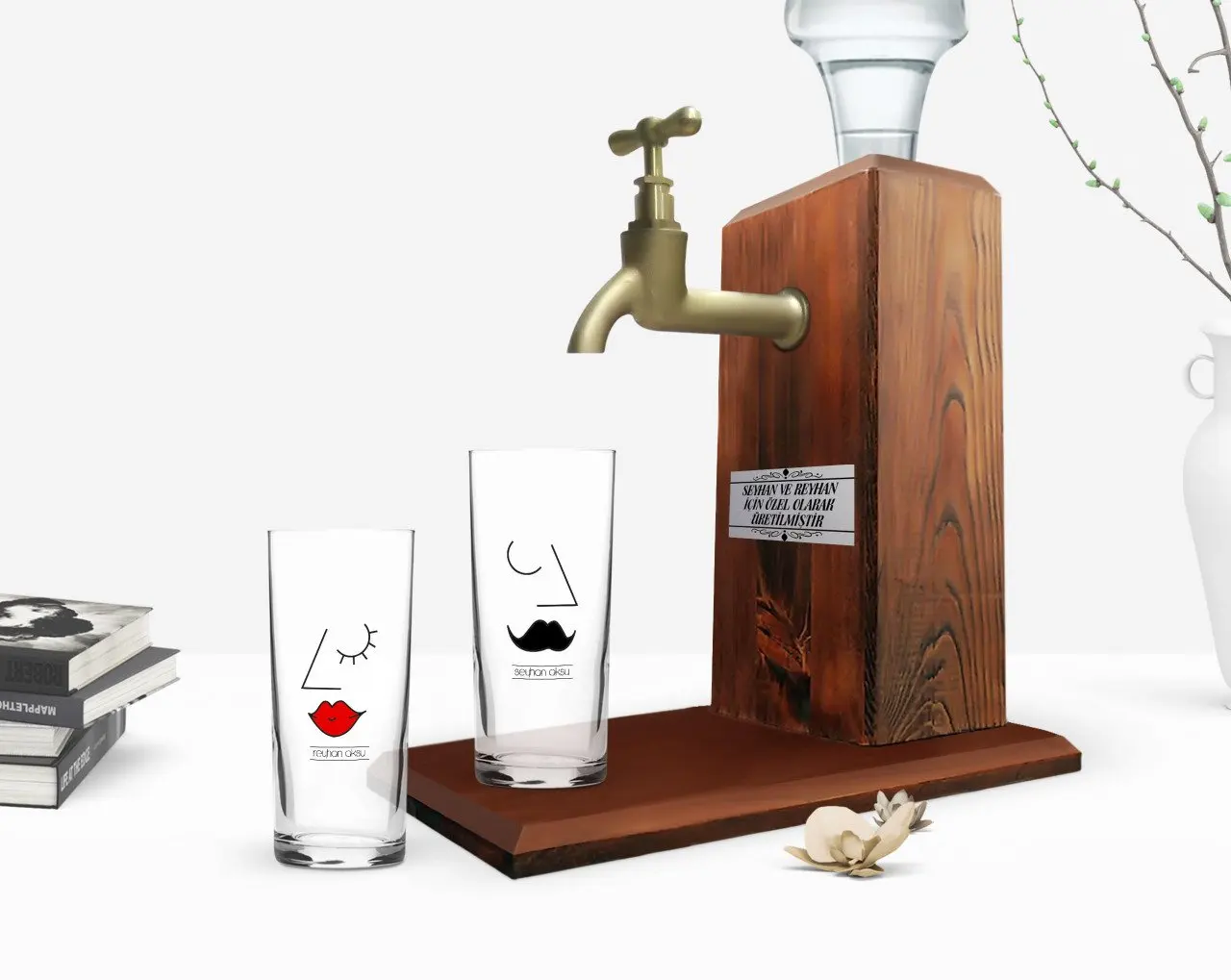 

Персонализированный красочный печатный Пикассо, фигурный дизайн, двойная чашка и деревянная подставка, подарок Seti-1