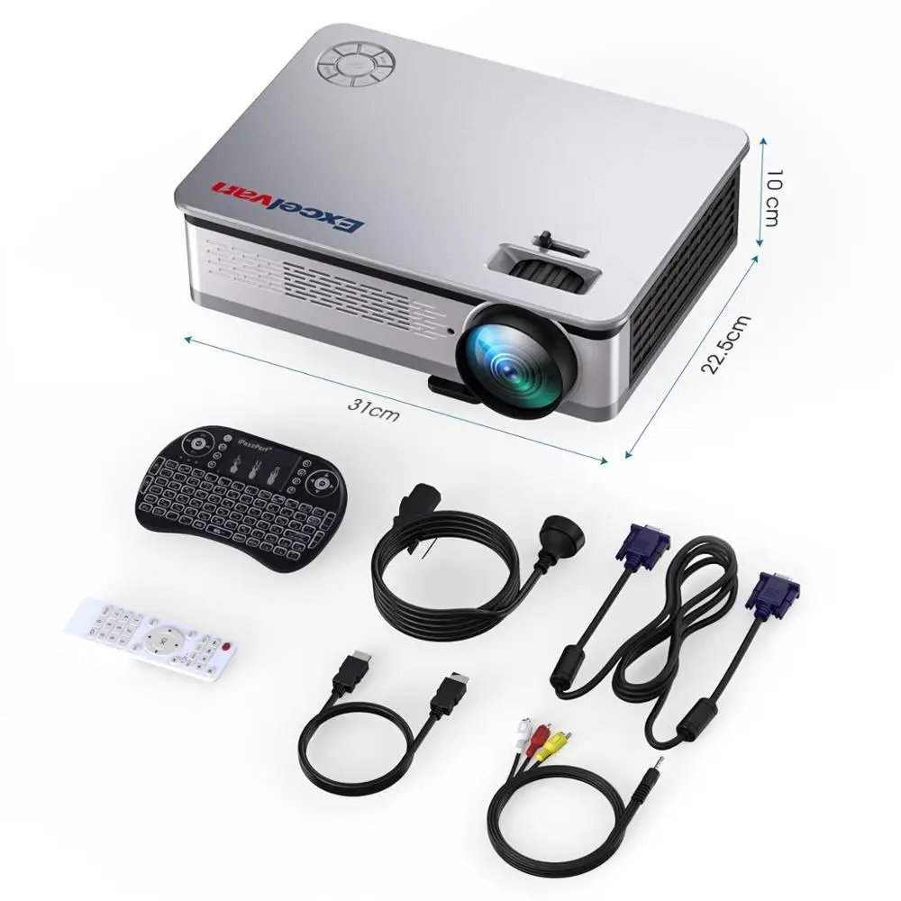 Excelvan 1280*768 1G+ 8G Android 6,0 проектор BT 4,0 AV/VGA/HDMI/USB 3200 люмен 4:3/16:9 домашний кинотеатр светодиодный проектор+ клавиатура