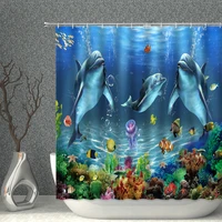 ocean animal shower curtain underwater world dolphin jellyfish colorful fish bathroom curtain bath decor bathtub accessories