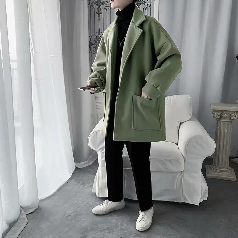 Мужское шерстяное пальто приталенное черное корейское зимнее | Мужская одежда