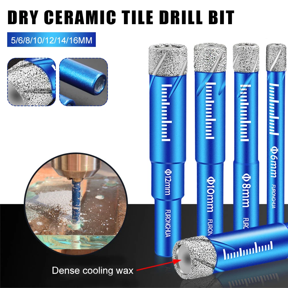 

Diamond Dry Drill Bits with Wax Insert Cooling for Ceramic Tile Porcelain Marble Slate 5MM/6MM/8MM/10MM/12MM/14MM/16MM Open Hole