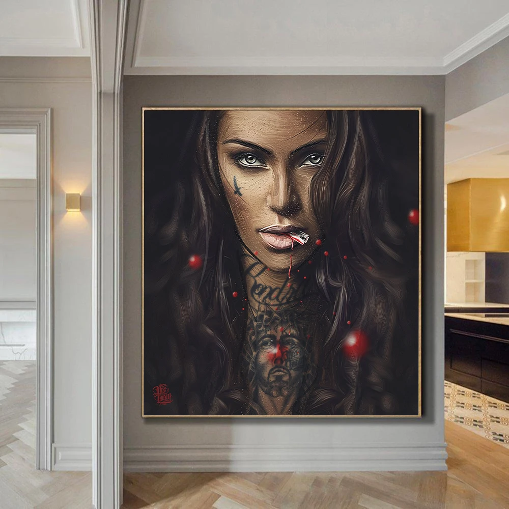

Cartoon Bad Girl with Tattoo Anime Picture Wall Decor Art Prints on Canvas Painting Decor for Girl Room Decorations Art Cuadros
