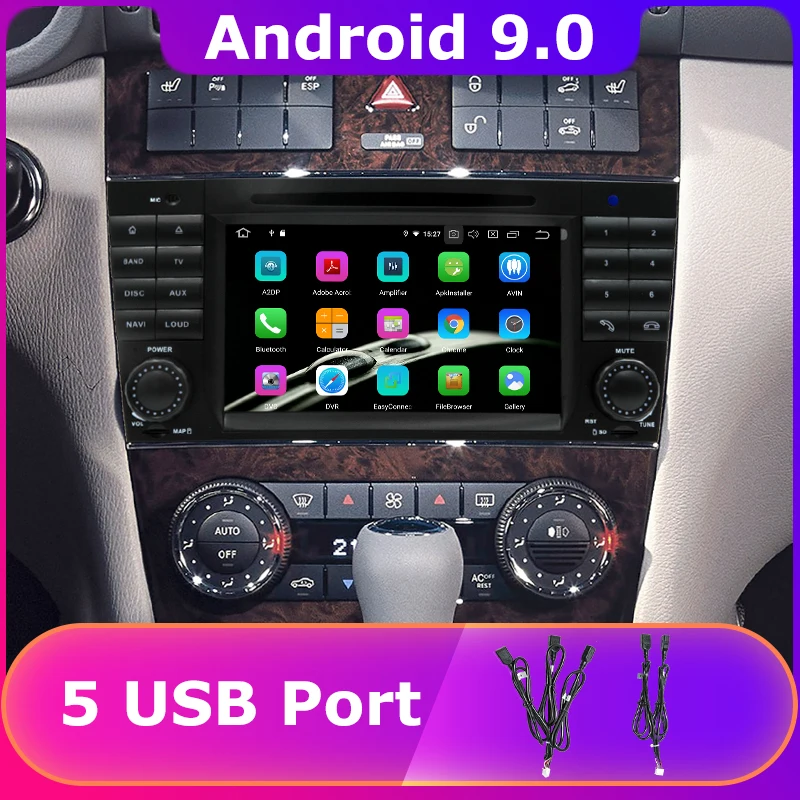 Автомобильный DVD плеер PX6/Octa Core Android 9 0 с 5 USB портами для Mercedes Benz C CLS CLC CLK Class W203 W209 W219