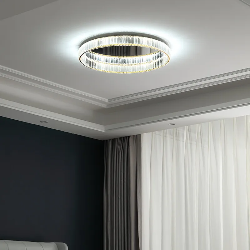 Luces de techo de Led regulable de cristal modernas para sala de estar, lámpara de techo de acero dorado de lujo, montado en dormitorio, Lustre Led, accesorios