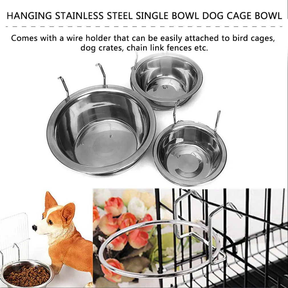

Stainless Steel Pet Dog Bowl Food Water Drinking Cage Cup Hanger Food Water Bowl Travel Bowl For Pet Feeding Tools Hot Sale