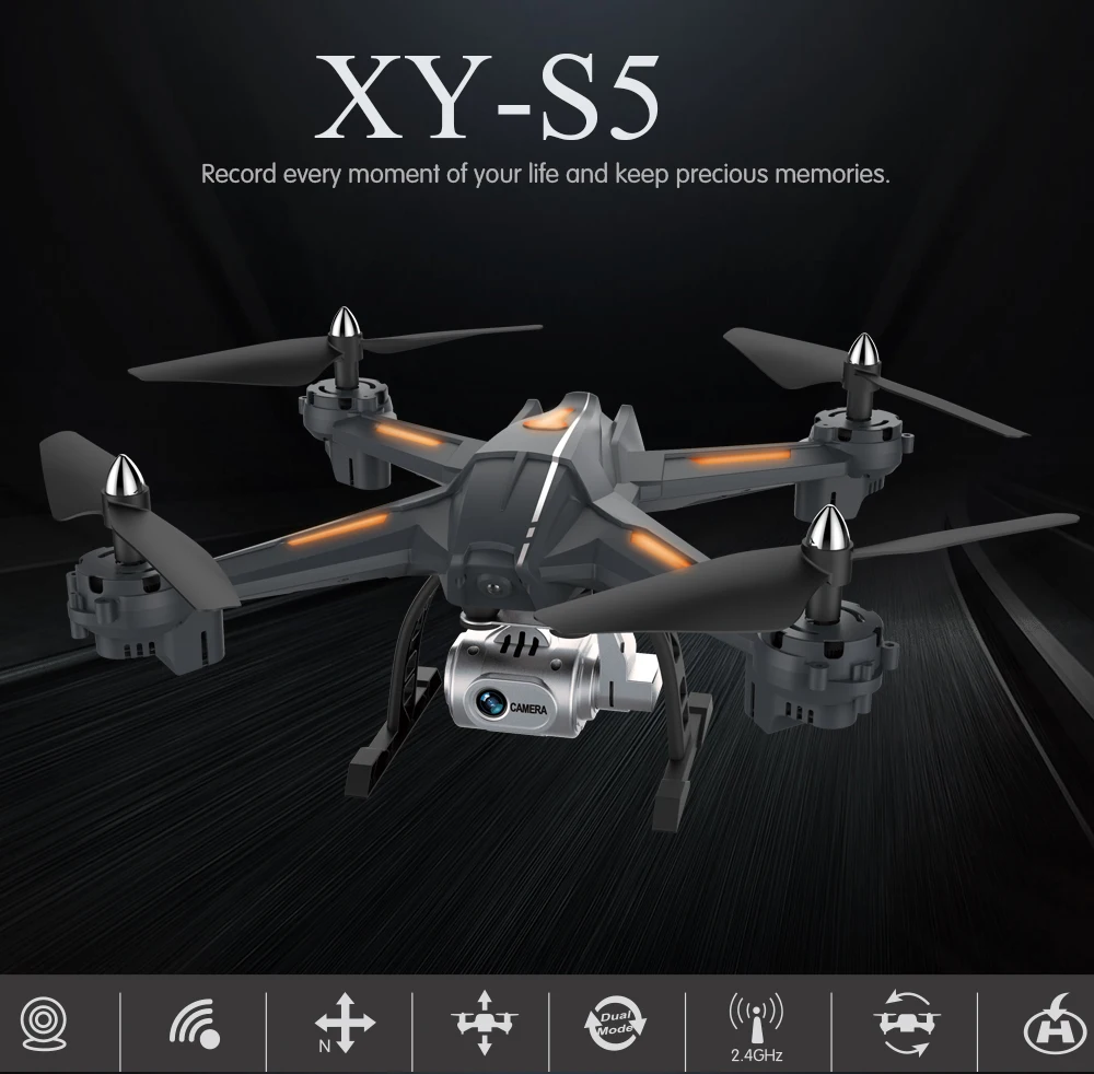XYCQ-S5 WiFi FPV Drone with 1080P Wide-Angle HD Camera Live Video RC Quadcopter with Altitude Hold, Gravity Sensor Functi