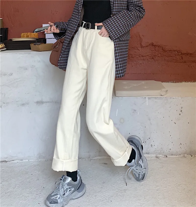 

Women'S Pants Retro Rice White High-Waisted Jeans Women'S Loose Straight Leg Boyfriend Pants 2021pantalones Vaqueros Mujer