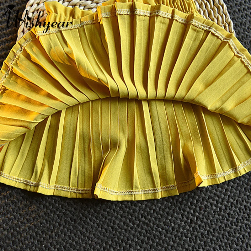 

Wishyear Girls Clothing Sets New Summer Sleeveless Single-Breasted T-Shirt+Pleated skirt 2Pcs for Kids Clothing Sets Baby Clothe