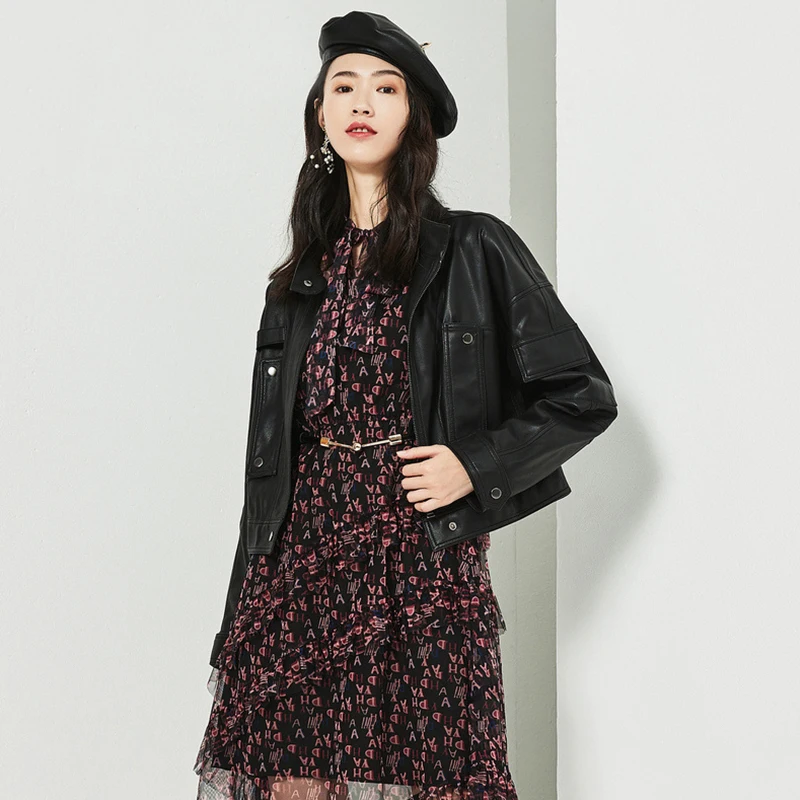 FTLZZ Осенняя короткая куртка из искусственной кожи Женская Новая повседневная