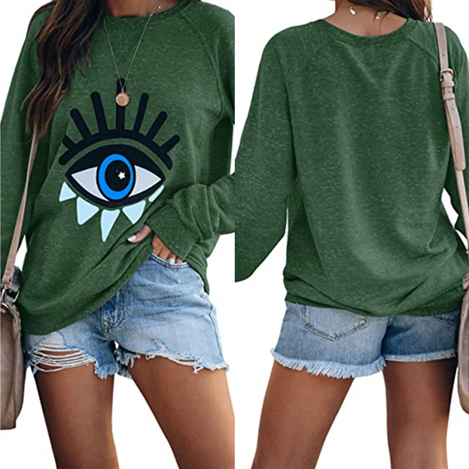 

Модная блузка с рисунком глаз, рубашка, осенние свободные повседневные топы с принтом, футболка, зимние женские блузы с длинным рукавом, пул...