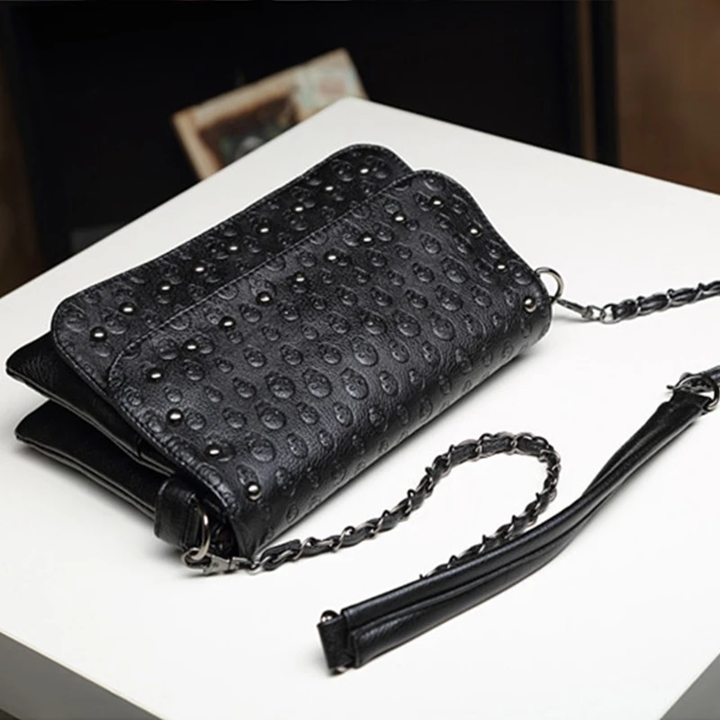 JIEROTYX England Style Skull Women Crossbody Bag Leather Small Shoulder Chain Luxury Clutch Bags Designer Drop | Багаж и сумки