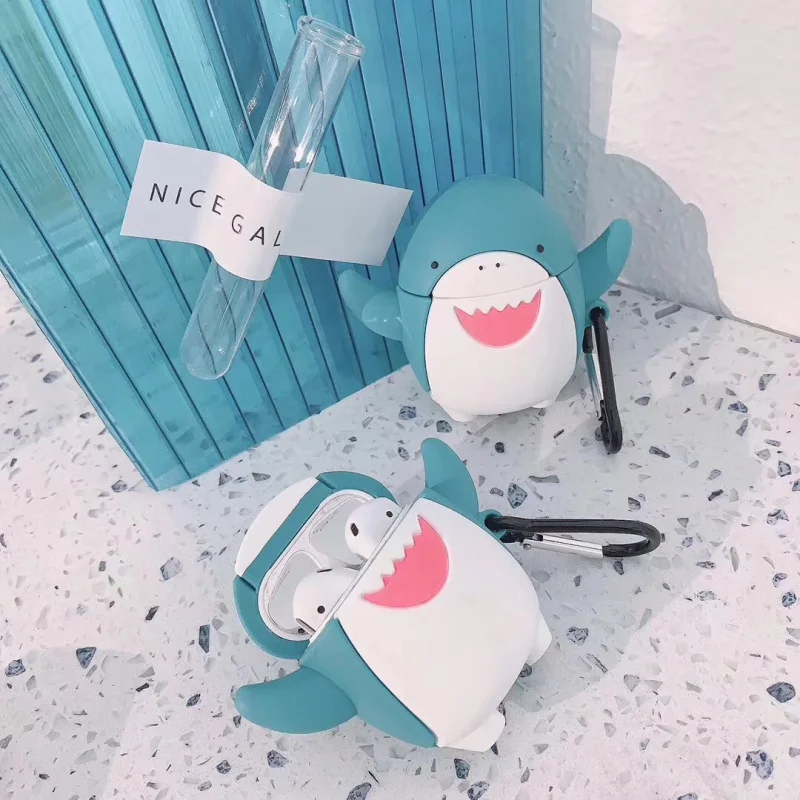 Для AirPods чехол с милым рисунком милой акулы мягкий силиконовый беспроводной Bluetooth чехол для наушников s для Apple Airpods 2 Чехол Funda