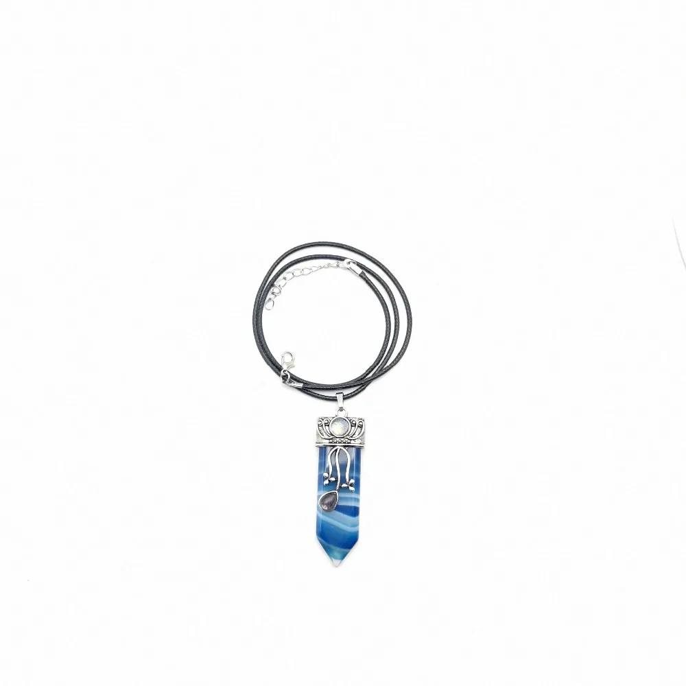 Reiki Natural Gem Stone Sword Pendants Pendulums Labradorite Pink Quartz Lapis Lazuli Black Obsidian Tiger Eye Jewelry 1PCS