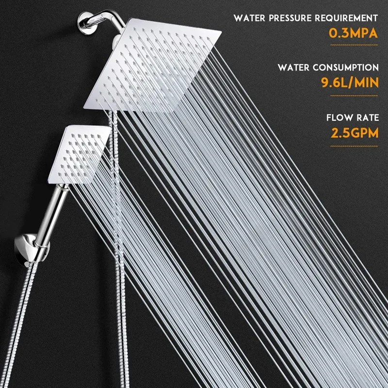 

8 Inch High Pressure Rainfall Shower Head and 3X4 Inch Hand Shower Combo with 5Ft Hose, Stainless Steel